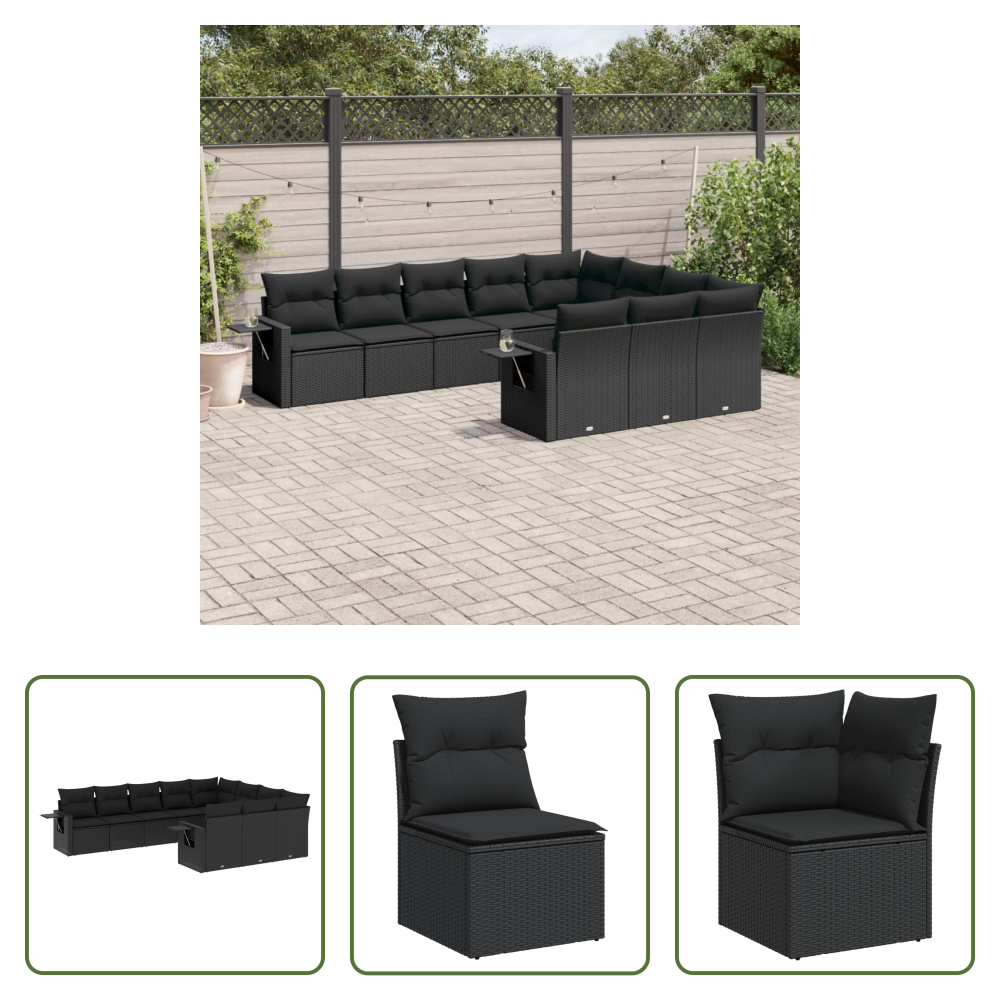 Gartensessel - 10-tlg. Garten-sofagarnitur Mit Kissen Schwarz Poly Rattan