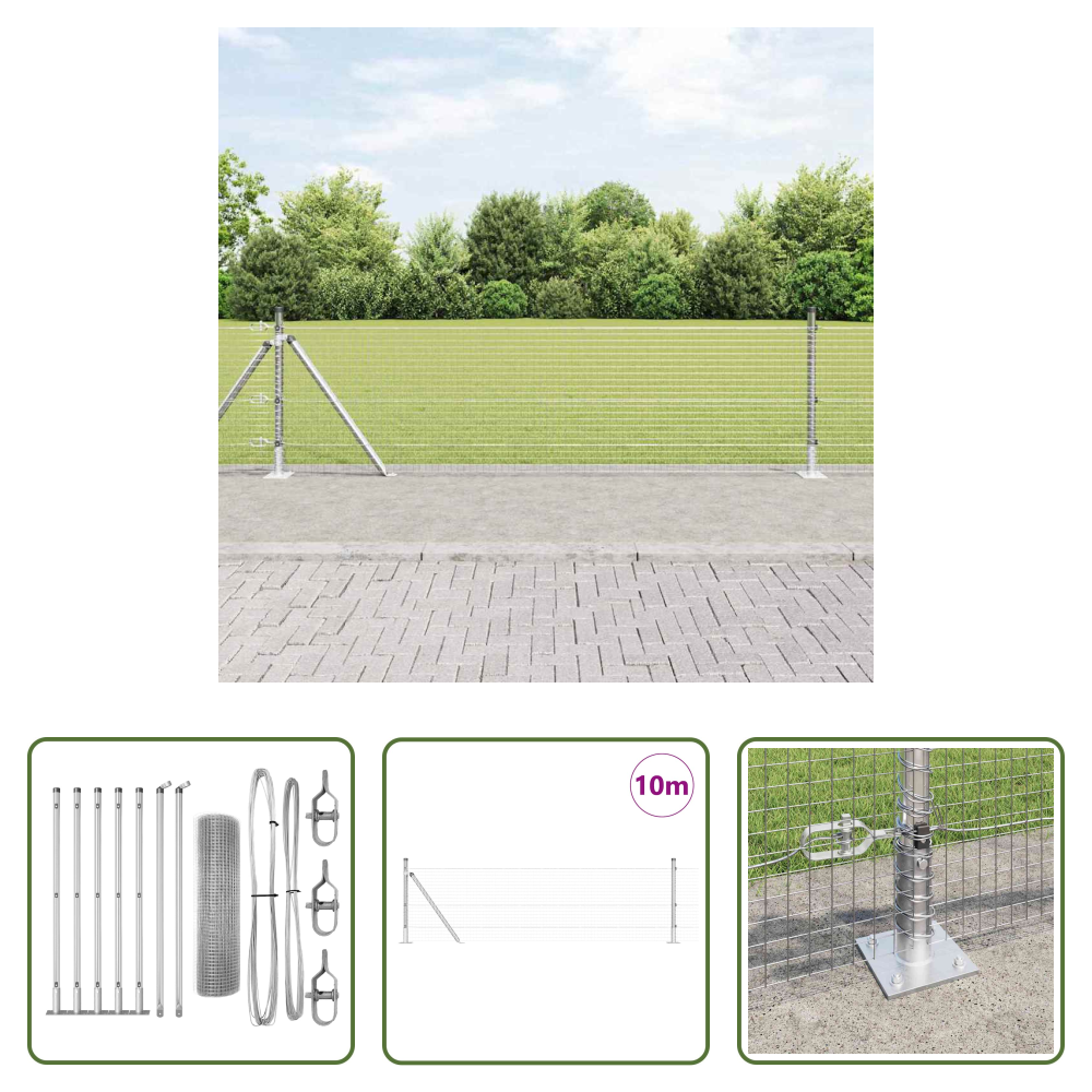 Vidaxl Silber - Zaunpfosten Silber 10 X 0,4 M (25 X 25 Mm Maschendraht) Stahl