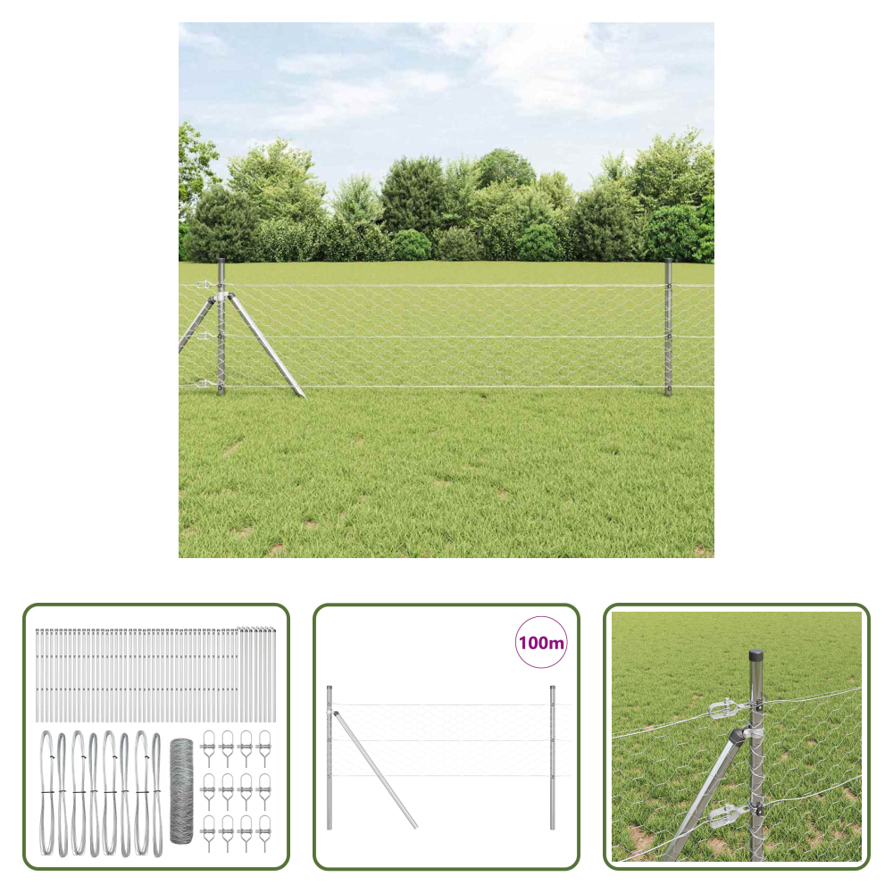 Vidaxl Stahlpfosten - Zaunpfosten Silber 100 X 0,8 M (50 Mm Maschen) Stahl