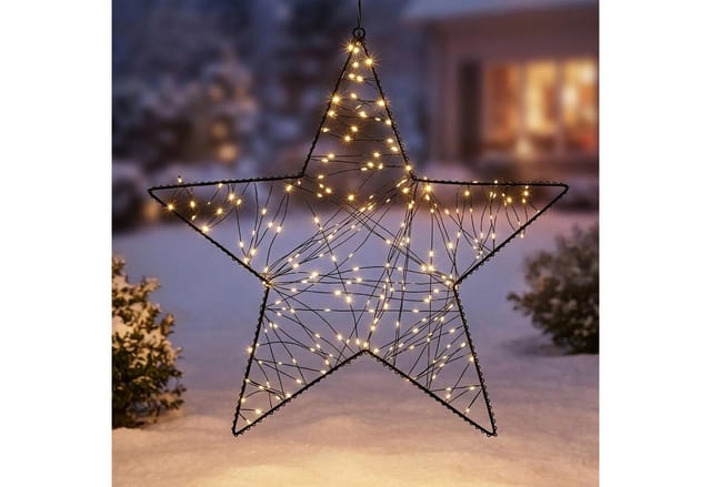 Metall Leuchtstern Schwarz Mit Twinkle Effekt Dimmbar Für Außen Mit Timer - 30 Cm - Stern Silhouette Mit Funkelnden 200 Leds In Warm Weiß Mit Netzteil