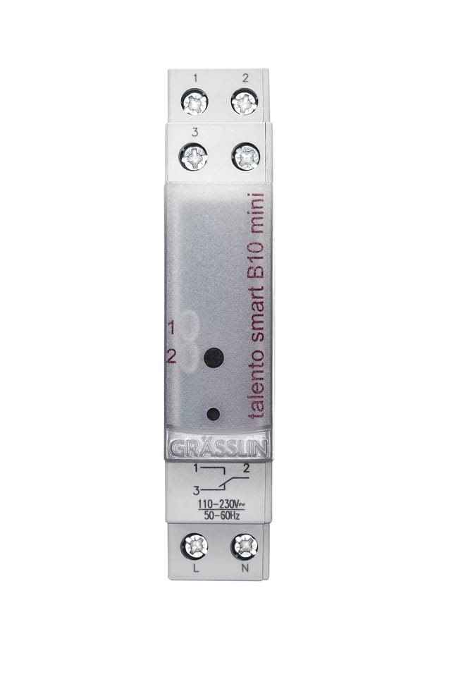 Grässlin 43.02.0005.1 Talento Smart B10 Mini Zeitschaltuhr Digital 1 Te App, Ohne Display, 1 Kanal, Kompakt, Hutschiene, Bluetooth/app-programmierung, Wochen-/jahresprogramm, 100 Plätze, 16a