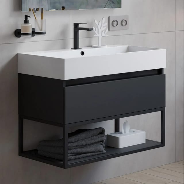 pianura Waschtisch mit Unterschrank Giulia Sirius Black 80 cm mit 1 Hahnloch