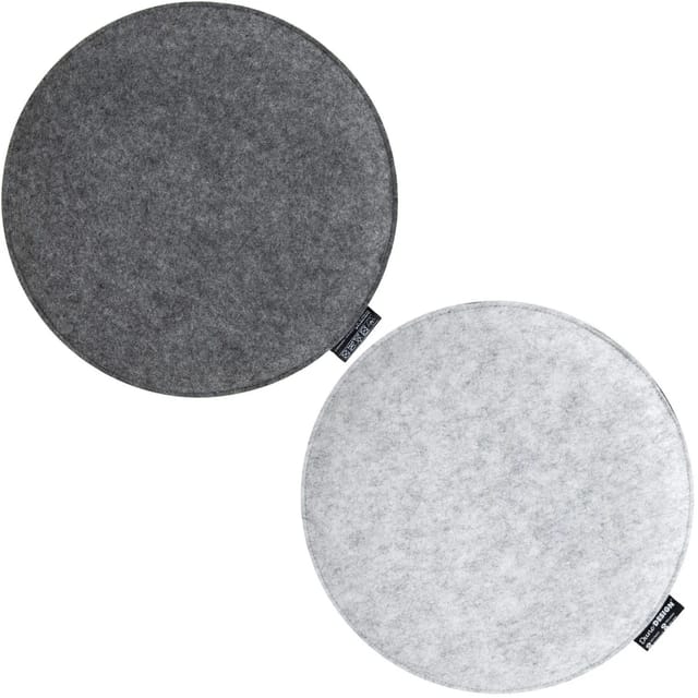 DuneDesign 2 Runde Sitzkissen aus Filz Ø 35 cm 3 cm Stark in Grau