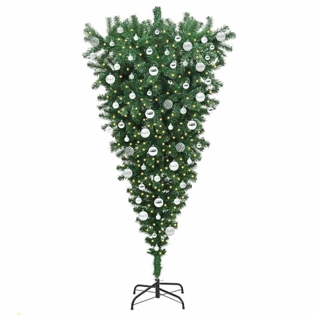 vidaXL Umgedrehter Kunst Weihnachtsbaum mit Kugelset Grün 180 cm PVC 3396869