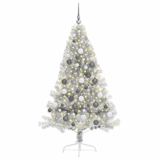 vidaXL Künstlicher Vorbeleuchteter Weihnachtsbaum Silber 180 cm PET 3397205