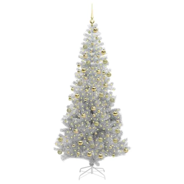 vidaXL Weihnachtsbaum mit 300 LEDs mit Ständer Silber 180 cm PET 3396678