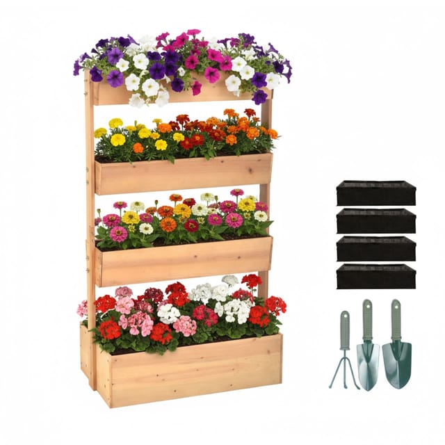 Relaxdays Vertikalbeet Holz Braun 4 Fächer 140 cm x 85 cm x 48 cm