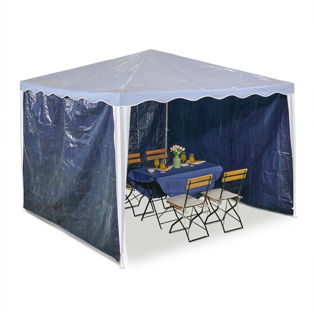 Relaxdays Pavillon Seitenteile 3er Set PE Dunkelblau Reißfest 2 m x 3 m 0,5 kg