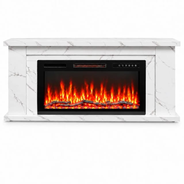 HOMAVO 36 Zoll Elektrokamin 1000/2000 W mit Schrank APP Steuerung 3D Flamme 12 Farben Timer
