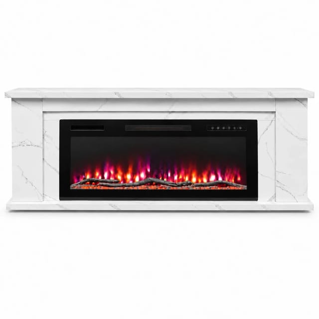 HOMAVO 50 Zoll Elektrokamin mit Schrank 1000/2000 W App Steuerung 3D Flammeneffekt