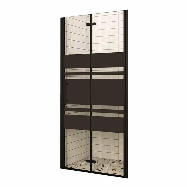 Duschparadies Duschtür Falttür 76 x 195cm Nischentür Drehtür Glastür Duschwand 6mm Nano Gestreiftesglas Schwarz Rechts