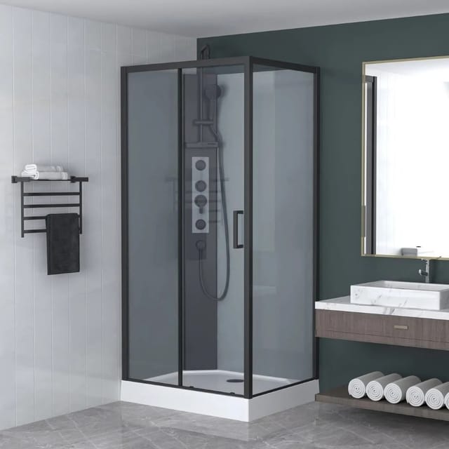 Swiss Aqua Technologies Komplettdusche Sicherheitsglas mit Schiebetür 80x120CM Duschwanne und Duschsystem Schwarz Matt