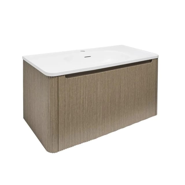 Swiss Aqua Technologies Waschtisch Gussmarmor mit Unterschrank SoftClose Schublade 80CM Dunkel Kiefer Matt
