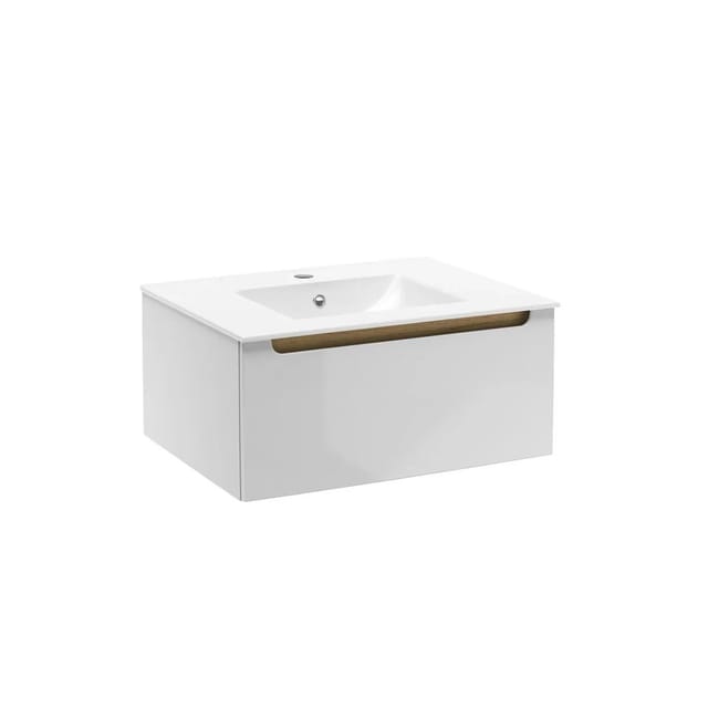 Swiss Aqua Technologies Badmöbel Keramik Waschtisch 60CM mit Unterschrank und SoftClose Schublade Weiß Holz