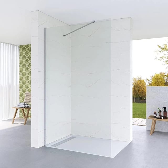 Aquabatos Walk-in Duschen Bad Duschkabine 100 x 200 cm 8 mm Klarglas Duschwand Duschtrennwand Chromoptik