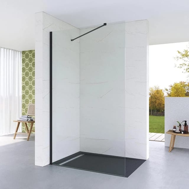 Aquabatos Walk-in Duschen Bad Duschkabine 100 x 200 cm 8 mm Klarglas Duschwand Duschtrennwand MattSchwarz