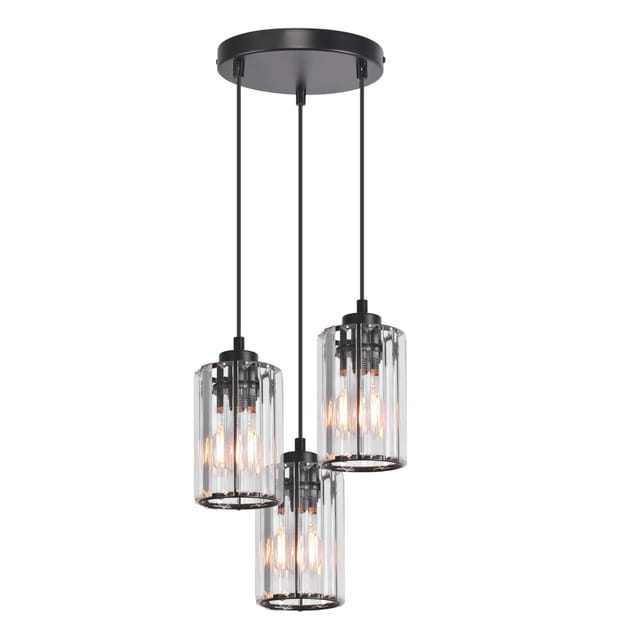 NETTLIFE Pendelleuchte aus Metall L140cm Schwarz 3 Flammig H20cm