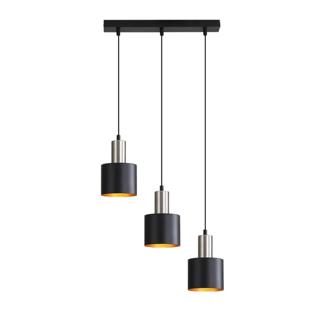 NETTLIFE Pendelleuchte aus Metall L174cm Schwarz 25W 3 Flammig B40cm Modell