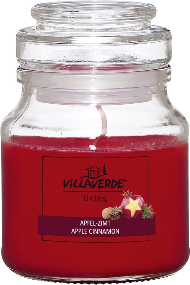 Villa Verde Duftkerze im Glas m. Deckel Apfel-Zimt, Höhe: 7,8 cm, Ø 7 cm