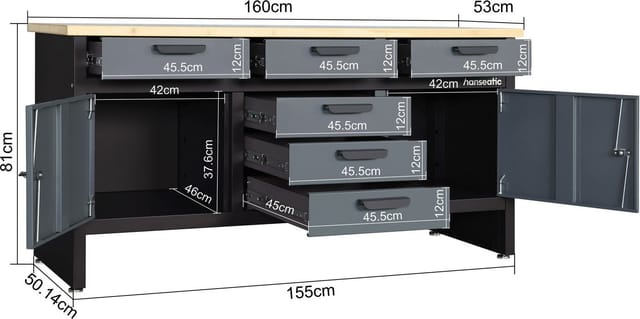 Hanseatic Werkbank Hamburg, (1-tlg), Breite 160 cm, abschließbar, robuste Arbeitsplatte aus Bambus