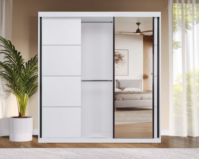 Schlafkontor Schwebetürenschrank Tonara Schrank, Kleiderschrank 2,00m Breite, Schiebetürenschrank (Schrank mit leichtgängiger Schiebetür, in 4 Farben, Top Ausstattung) inklusive Spiegeltür, 2 Kleiderstangen, 4 Schubkastenauszügen