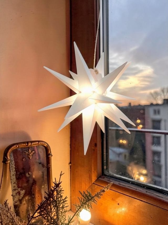 OTTO home LED Stern LED Kunststoffstern KARINNA, Ø 35 cm, LED fest integriert, Batteriebetrieb mit 6/18 St. Timer