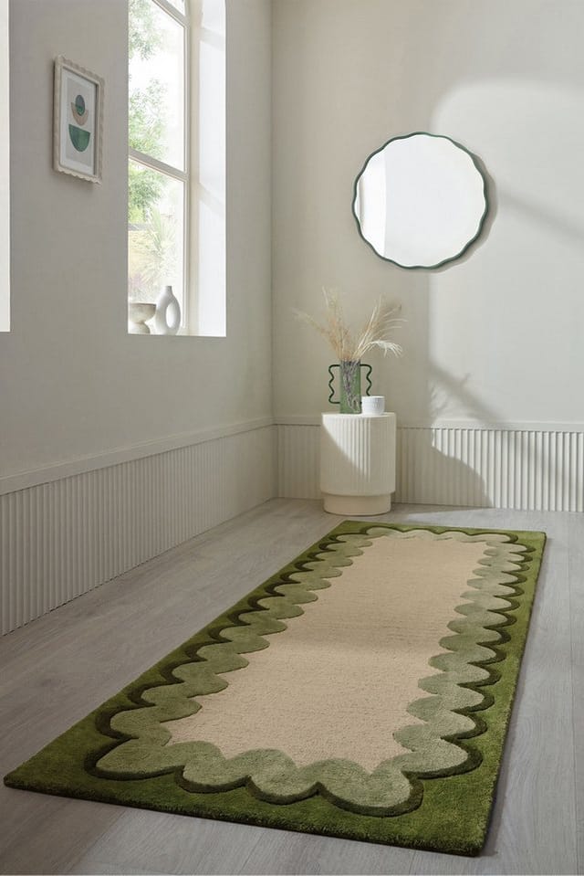 FLAIR RUGS Wollteppich WIGGLE, rechteckig, Höhe: 8 mm, mit gewelltem Wellenrand, auch als Läufer und in rund