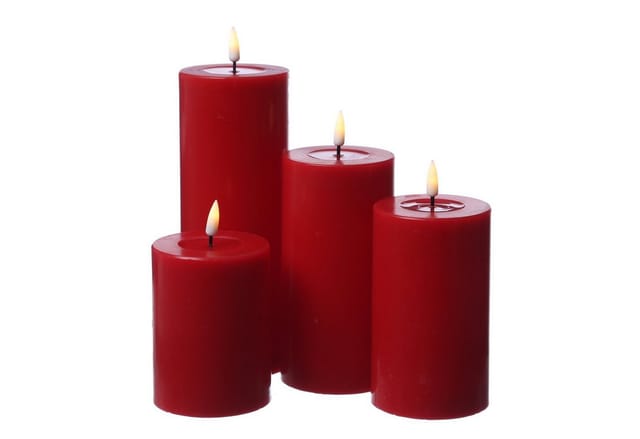 Deluxe Homeart LED-Kerze Mia Deluxe Echtwachs Wachsspiegel flackernd H: 15cm D: 7,5cm rot, LED Classic, warmweiß (2100K bis 3000K)