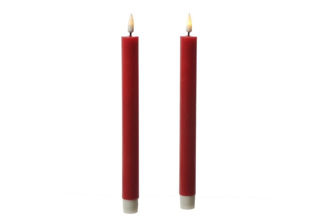 Deluxe Homeart LED-Kerze LED Stabkerzen Mia Tafelkerzen Echtwachs flackernd H: 24cm rot 2Stk, LED Classic