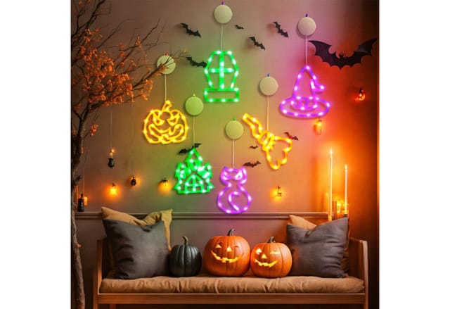 MUPOO Lichterkette Halloween LED-Lichterkette,Fensterlichter,LED Kürbis-Hexenhut, LED Dekolichter,für Fenster, Halloween Dekoration