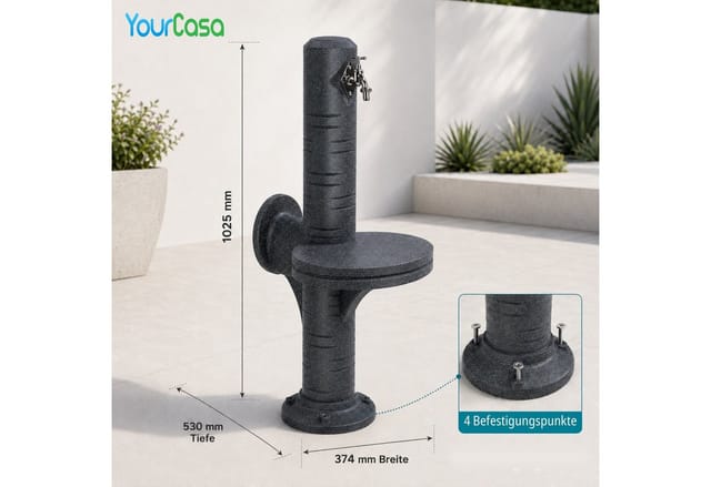 YourCasa Gartenbrunnen AquaPost Wassersäule Garten – Zapfsäule Ablagestellfläche, Wasserhahn, Abstellfläche, Schlauchhalterung