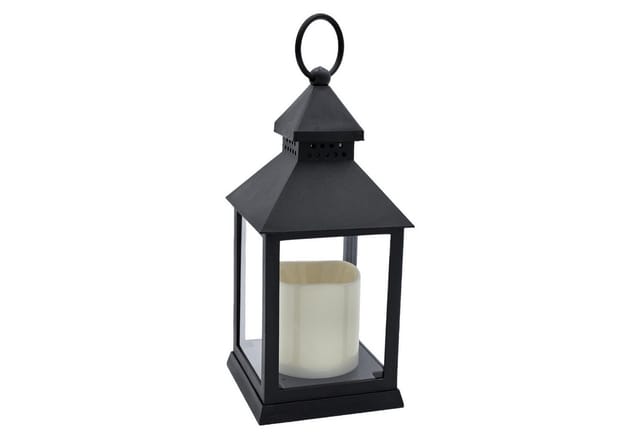 Meinposten LED Laterne LED Laterne Timer, schwarz, warmweißes Flackerlicht, batteriebetrieben, LED fest integriert, Warmweiß, Timer
