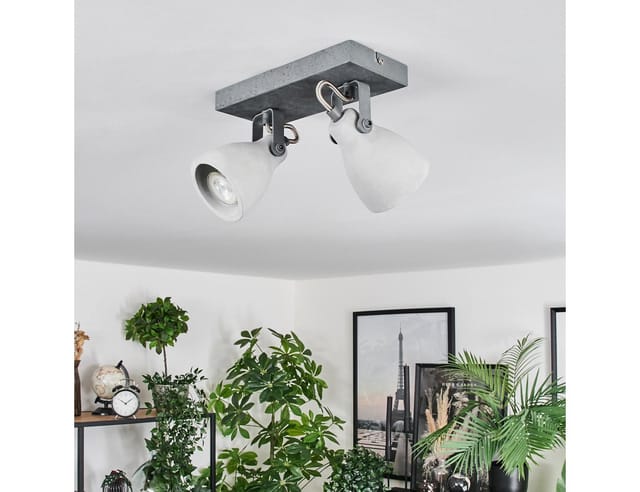 hofstein Deckenleuchte moderne Deckenlampe aus Metall/Beton in Grau/Stahlfarben gebürstet, ohne Leuchtmittel, industrial Design, verstellbare Strahler, 2 x GU10, ohne Leuchtmittel