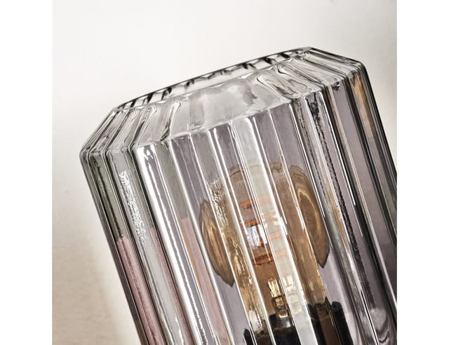 hofstein Tischleuchte Tischlampe aus Metall/Glas in Schwarz/Rauchfarben, ohne Leuchtmittel, mit Glasschirm (13 cm) u. An/-Auschalter, 1 x E27, ohne Leuchtmittel