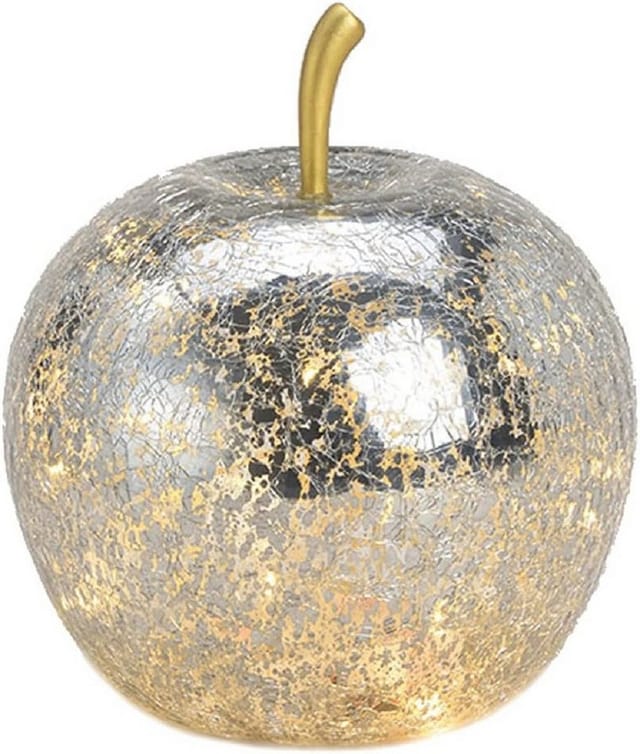 Wurm LED Dekoobjekt LED Dekolampe Apfel Glas 20er LED Lichterkette Timer Ø16cm silber