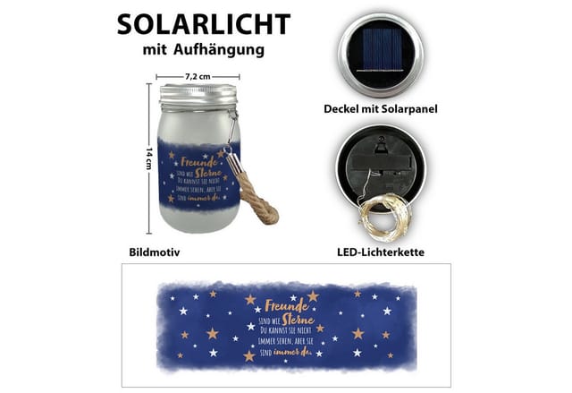speecheese Dekolicht Freunde sind wie Sterne Nachthimmel Solarlicht Solarlampe mit