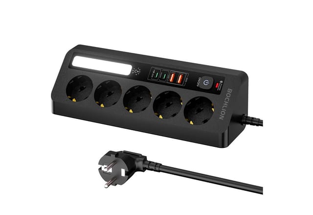 ibettertec Tischsteckdosenleiste mit 5 Steckdosen,Eck-Steckdosenleiste Einbau-Tischsteckdosenleiste (Ein-/Ausschalter, USB-Anschlüsse 4 USB-Ports (PD 35 W & 20 W) LED-Statusanzeige, Schutzkontaktkupplung, Überspannungsschutz), 2 m Kabel, Ecksteckdose für Büro und Zuhause
