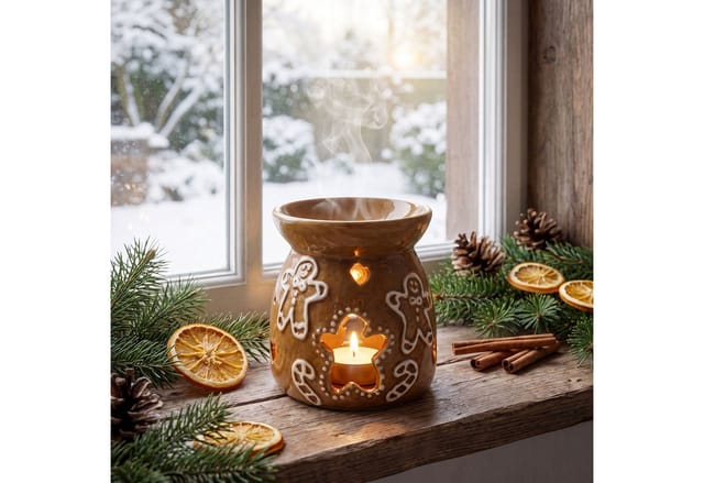 Levandeo® Duftlampe Duftlampe Lebkuchen H11cm Keramik Braun Weiß Aromalampe Weihnachten Ti