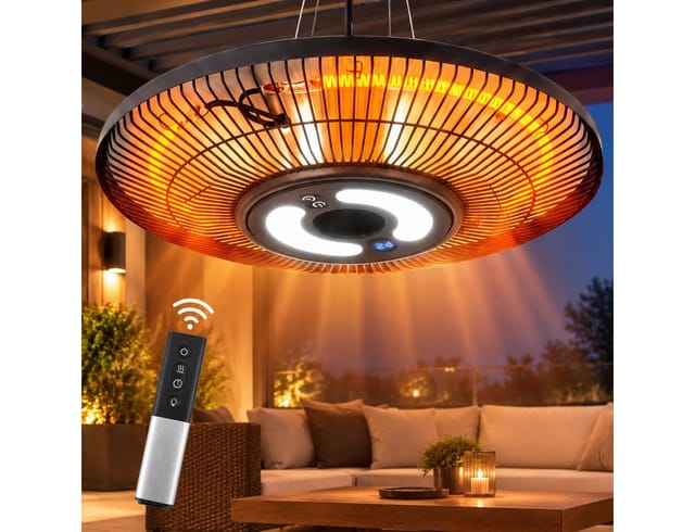 Ledklang Heizstrahler Beleuchtung Infrarotstrahler Innen&Außen,Infrarotheizung Fernbedienung, 2000 W, 42*42*59cm 3 Heizstufen&praktische Timer-Funktion für Terrasse,Balkon