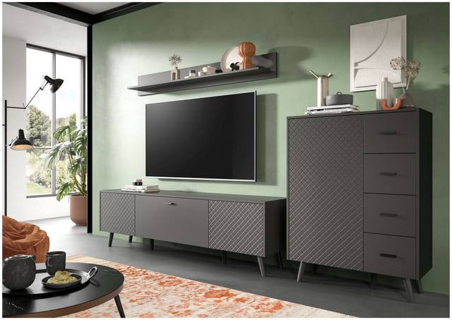 xonox.home Wandboard, Grau Matt Melamin Modern 160x20x20 cm