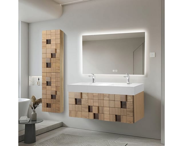 Belvit Waschbecken BV-WB3378-0 (einzel, 1-St), BELVIT Doppelwaschbecken 120 cm Mineralguss mattweiß mit Überlauf