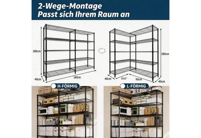 GarveeMore Schwerlastregal 5 Ebenen Lagerregale Doppelreihige Kellerregal 600kg Metallregale