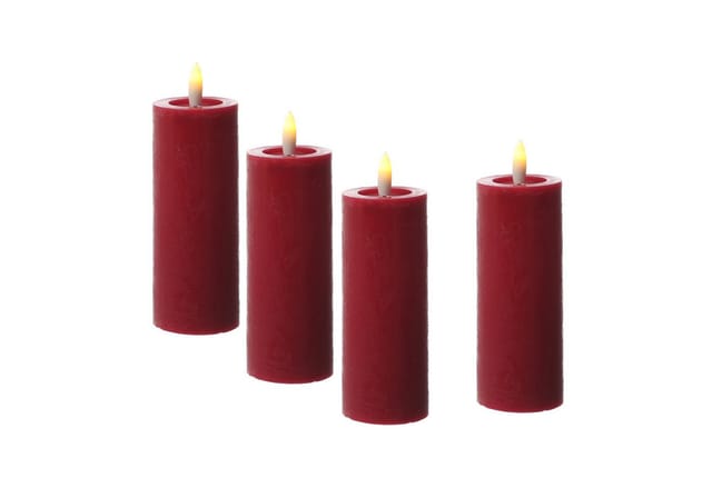 Adilina LED-Kerze Kerzenset LINA Rustik Optik für Adventskranz 5x12,5cm Timer rot 4St, LED Classic, warmweiß (2100K bis 3000K)