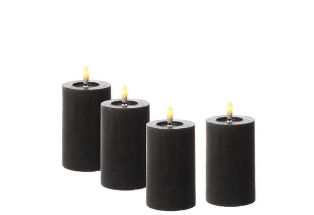 Adilina LED-Kerze Kerzenset LINA Rustik Optik für Adventskranz 7x11cm Timer schwarz 4St, LED Classic, warmweiß (2100K bis 3000K)