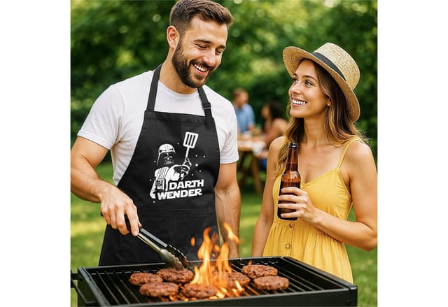 MoonWorks Grillschürze Grill-Schürze für Männer lustig Darth Wender Parodie Fantasy Weltraum, mit kreativem Aufdruck