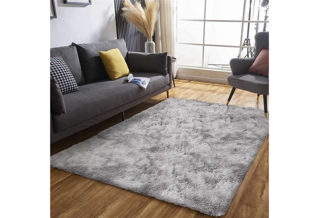 LuxusKollektion Hochflor-Teppich Grauweißer Shaggy Teppich 80x120 cm, rechteckig, Höhe: 15 mm