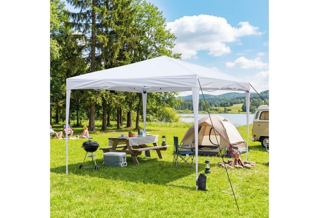 VOWNER Pavillon wasserdicht, Partyzelt, 4er Sandsackset, Pop-Up, 3x3m, höhenverstellbar, Gartenzelt, UV 50+, m. Tasche, weiß