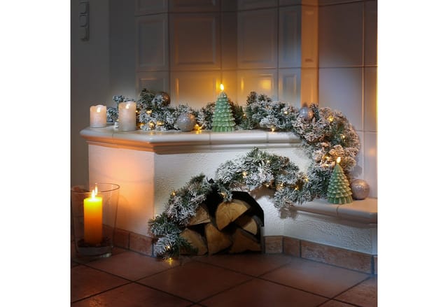 MARELIDA LED-Girlande LED Tannengirlande Schneeoptik Timer Batterie Weihnachten Außen, 50-flammig