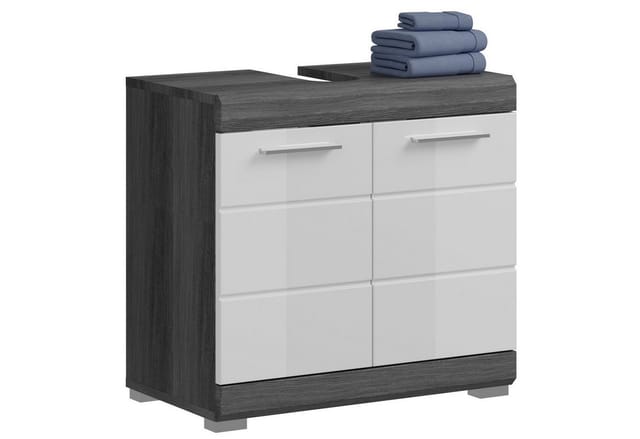 Newroom Waschbeckenunterschrank Rauchsilber 60 cm Waschbeckenunterschrank Rauchsilber Weiß Hochglanz Modern Badschra...