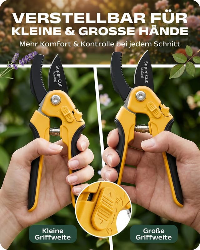 halmland Gartenschere Profi Amboss-Gartenschere – kraftsparend Äste bis 20 mm schneiden, Bequemes Schneiden harter Äste – mit verstellbarer Griffweite